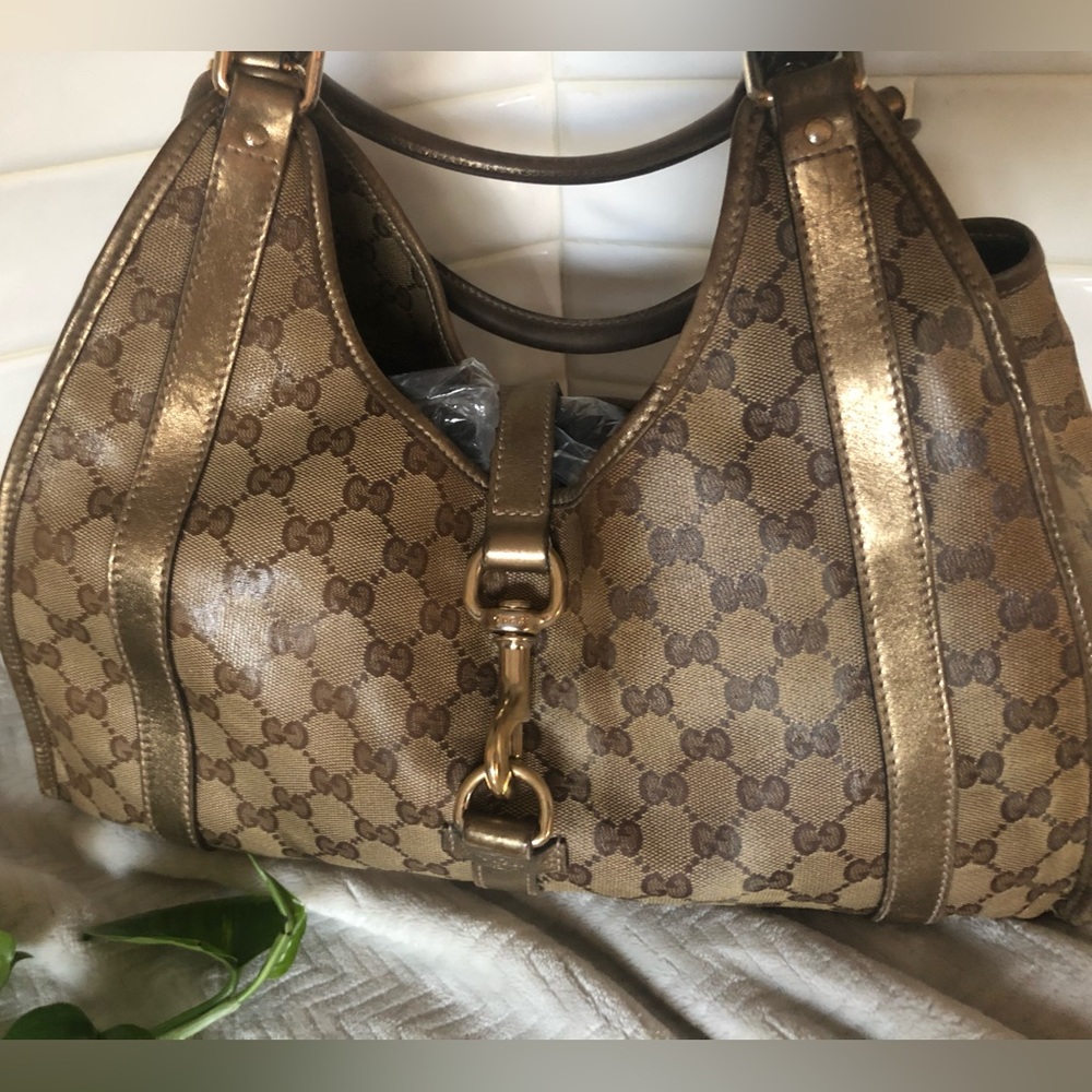 🔥GUCCI🔥STUNNING Authentic vintage large Jackie canvas print and lambskin